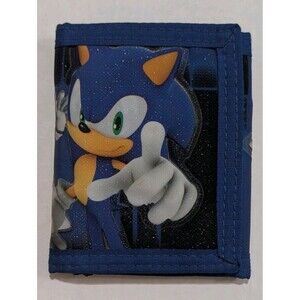 Sonic The Hedgehog Blue Nylon Trifold Wallet Tails Knuckles Sega licensed